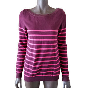 Superdry Sweater Womens Medium Wine Pink Gold Striped Pullover